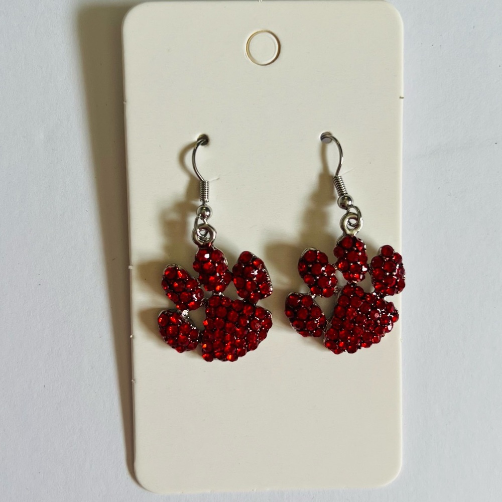 NEW Red Rhinestone Paw Print Earrings❤️